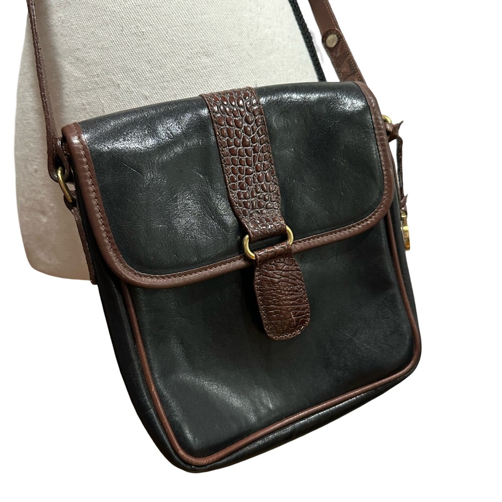 Vintage BRAHMIN crossbody Bag - Croc Brown with black leather